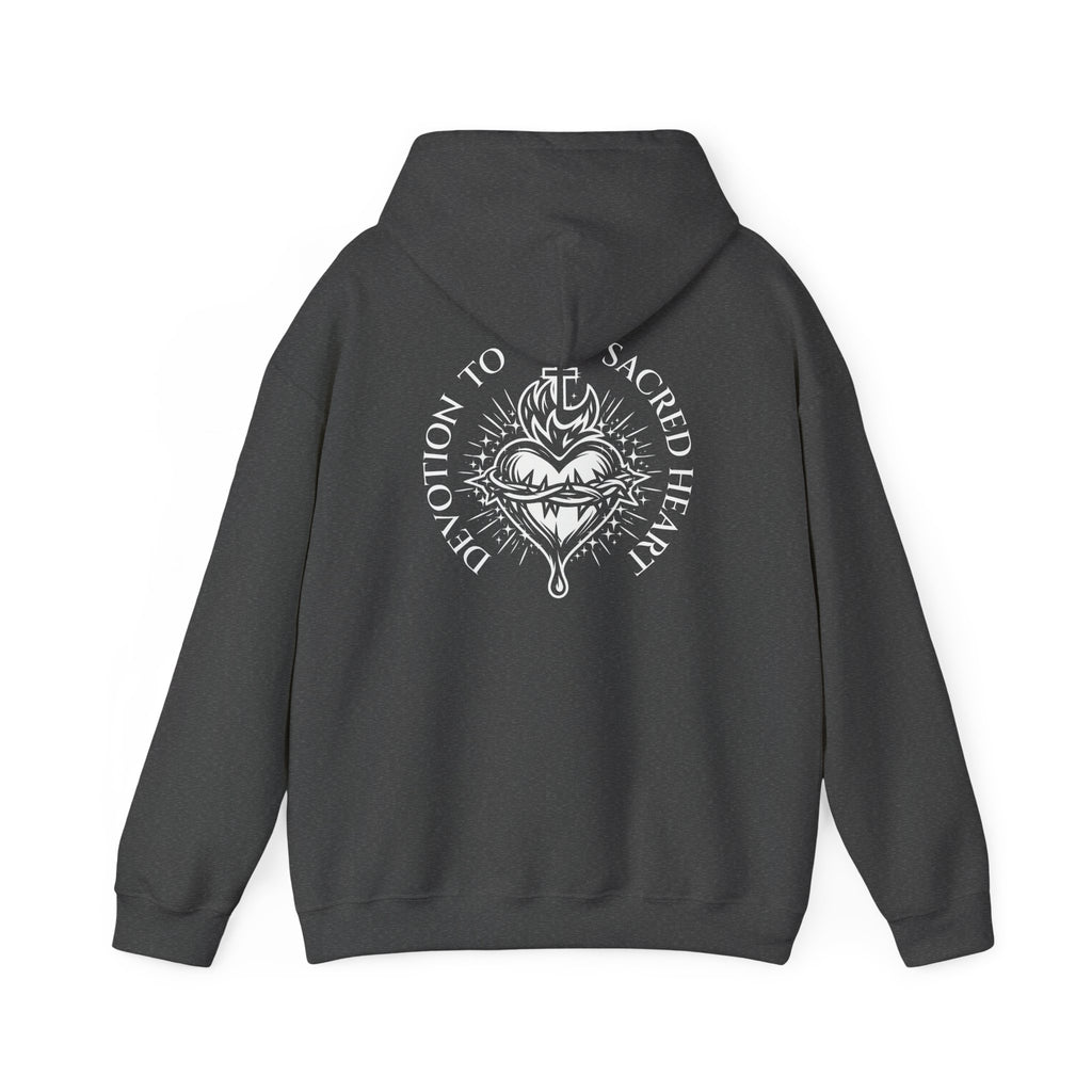 Faith-Inspired Hoodie - 'In God We Trust' Cross & Sacred Heart Back Graphic