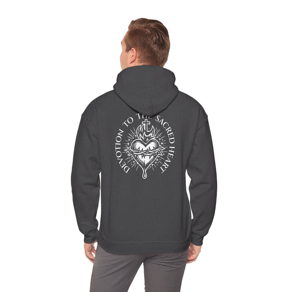 Faith-Inspired Hoodie - 'In God We Trust' Cross & Sacred Heart Back Graphic