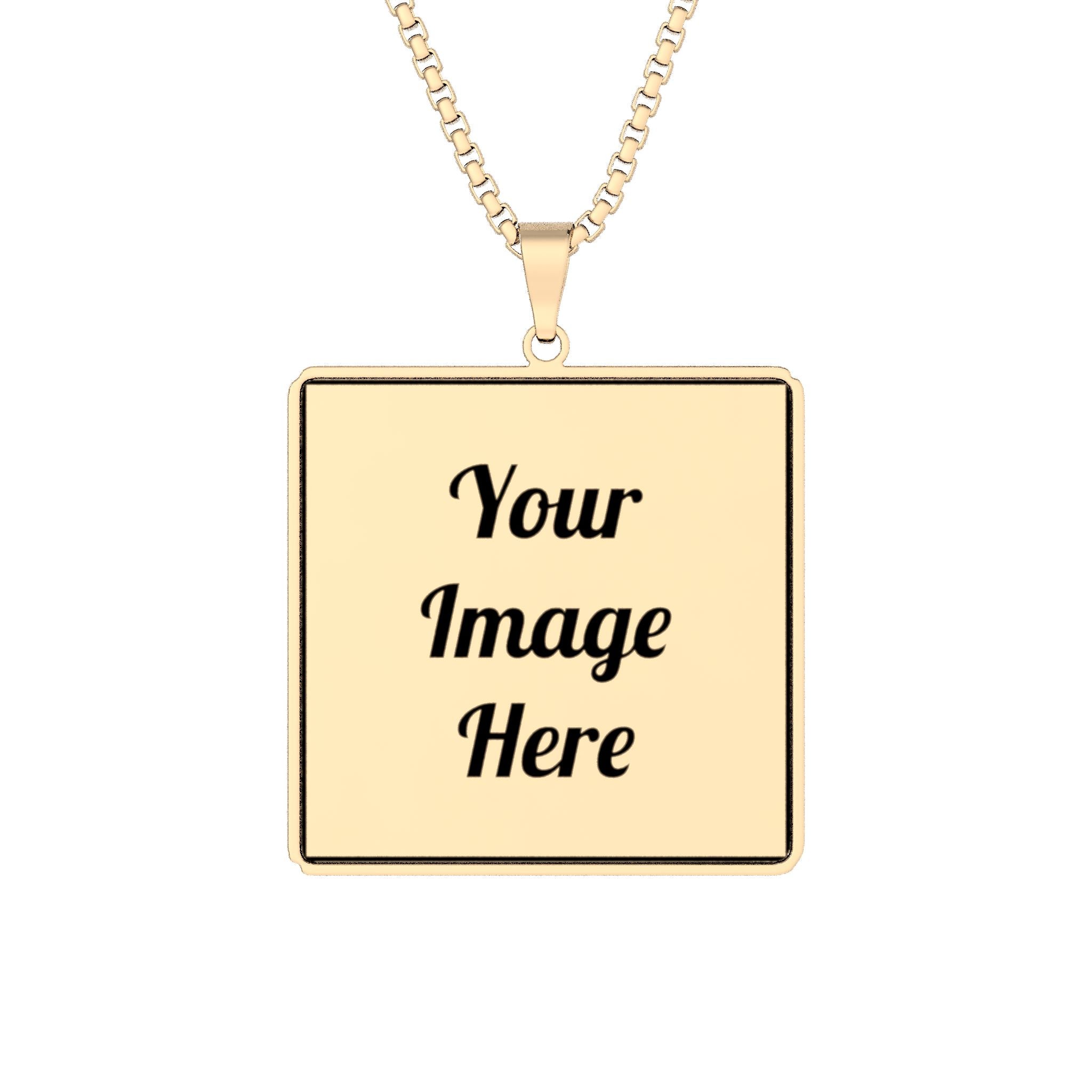Custom Photo Square Pendant Necklace - Personalized Image Engraved Gift