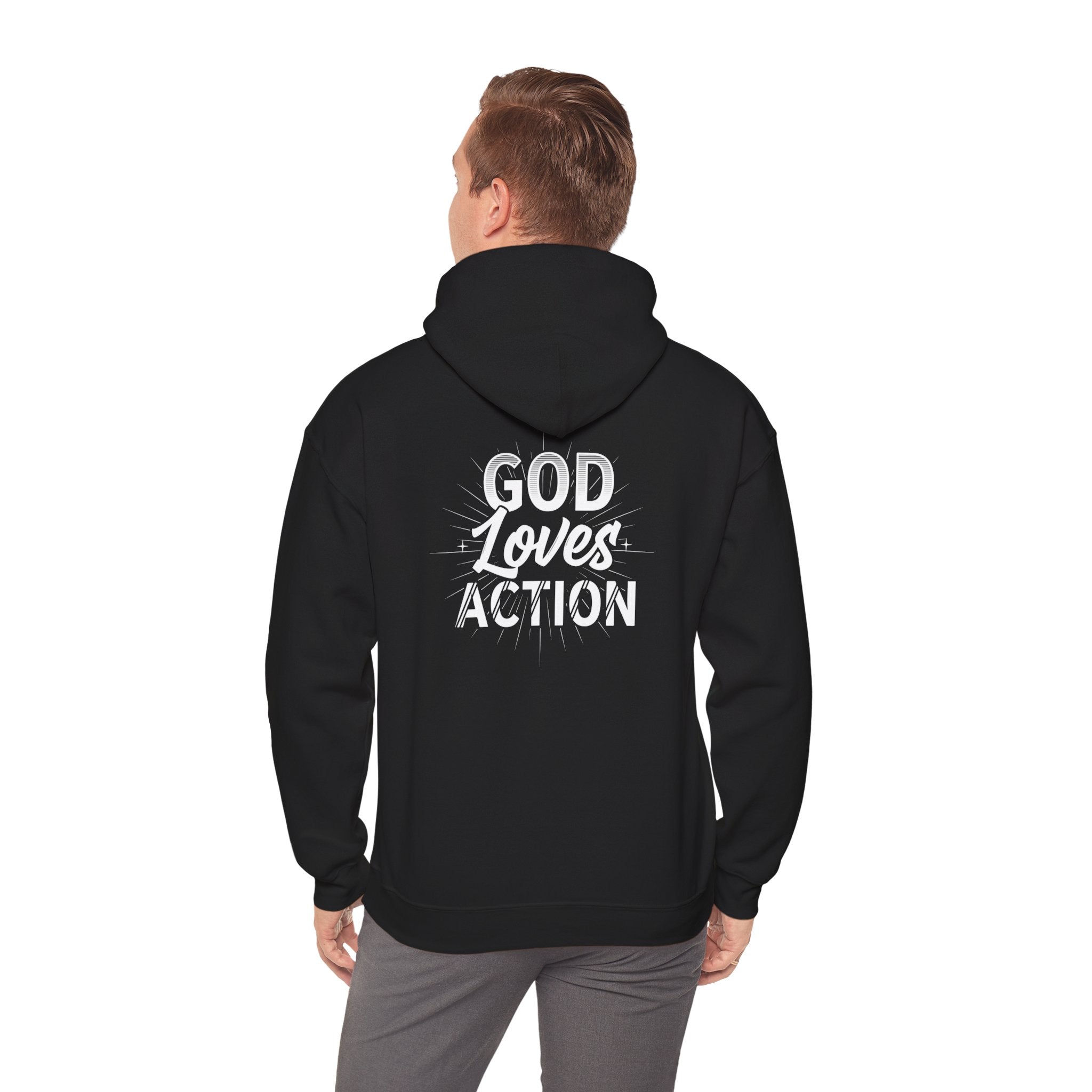 Copy of Faith-Inspired Hoodie - 'In God We Trust' Cross & 'God Loves Action' Back Graphic