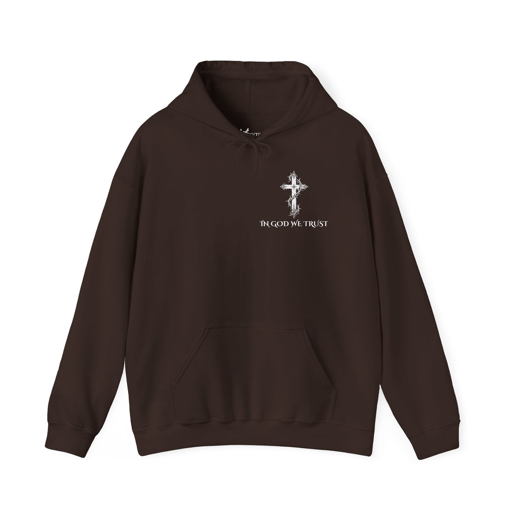 Copy of Faith-Inspired Hoodie - 'In God We Trust' Cross & 'God Loves Action' Back Graphic