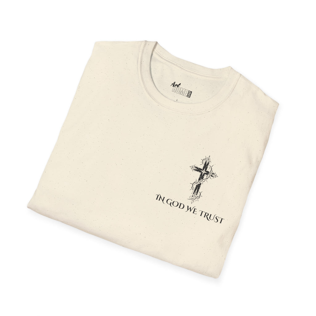 Faith Graphic T-Shirt - "In God We Trust" Cross & Jesus Back Print