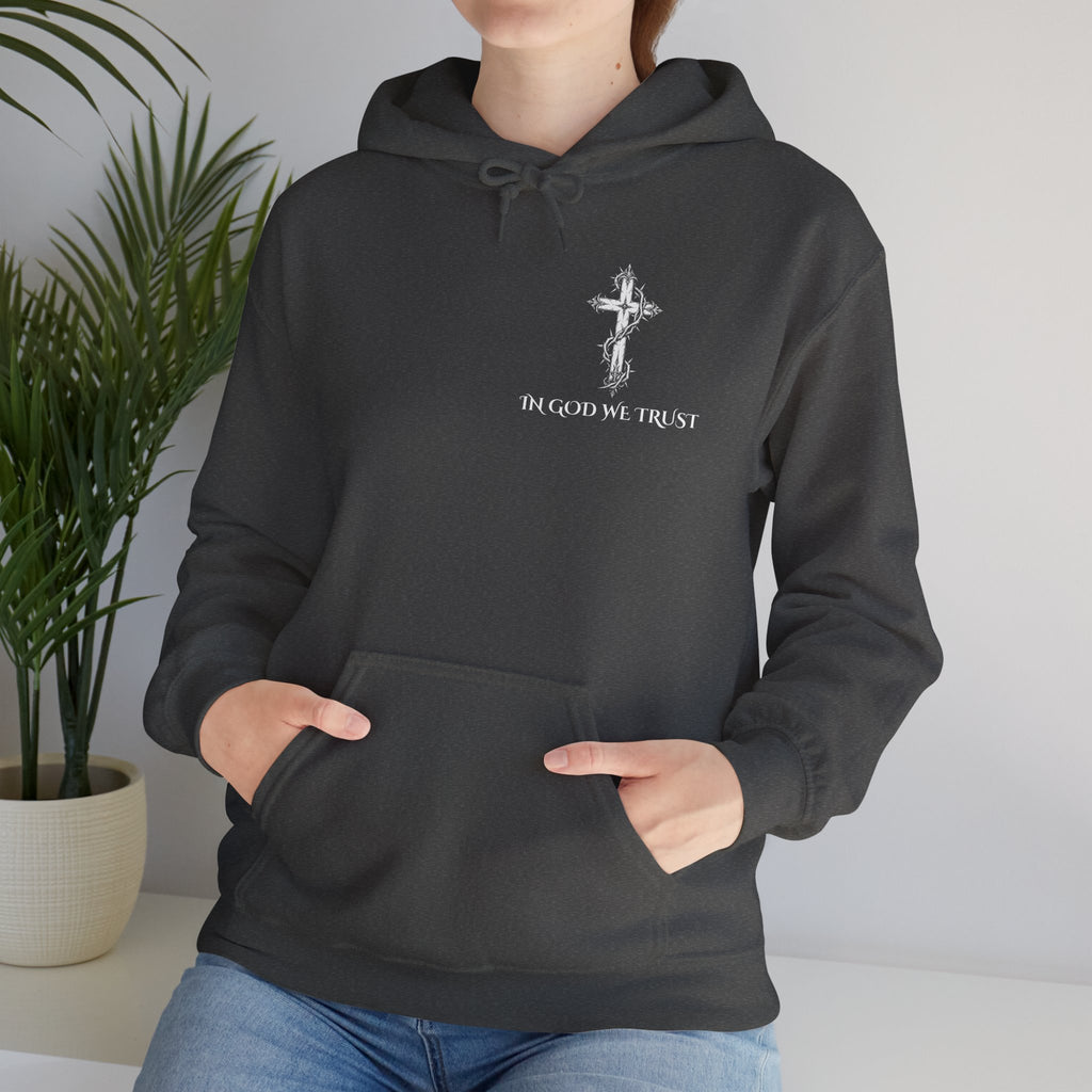Copy of Faith-Inspired Hoodie - 'In God We Trust' Cross & 'God Loves Action' Back Graphic