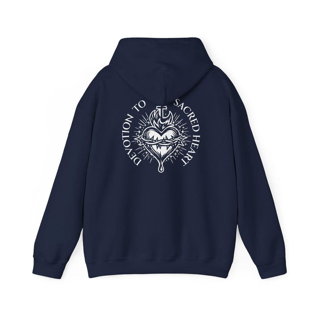 Faith-Inspired Hoodie - 'In God We Trust' Cross & Sacred Heart Back Graphic