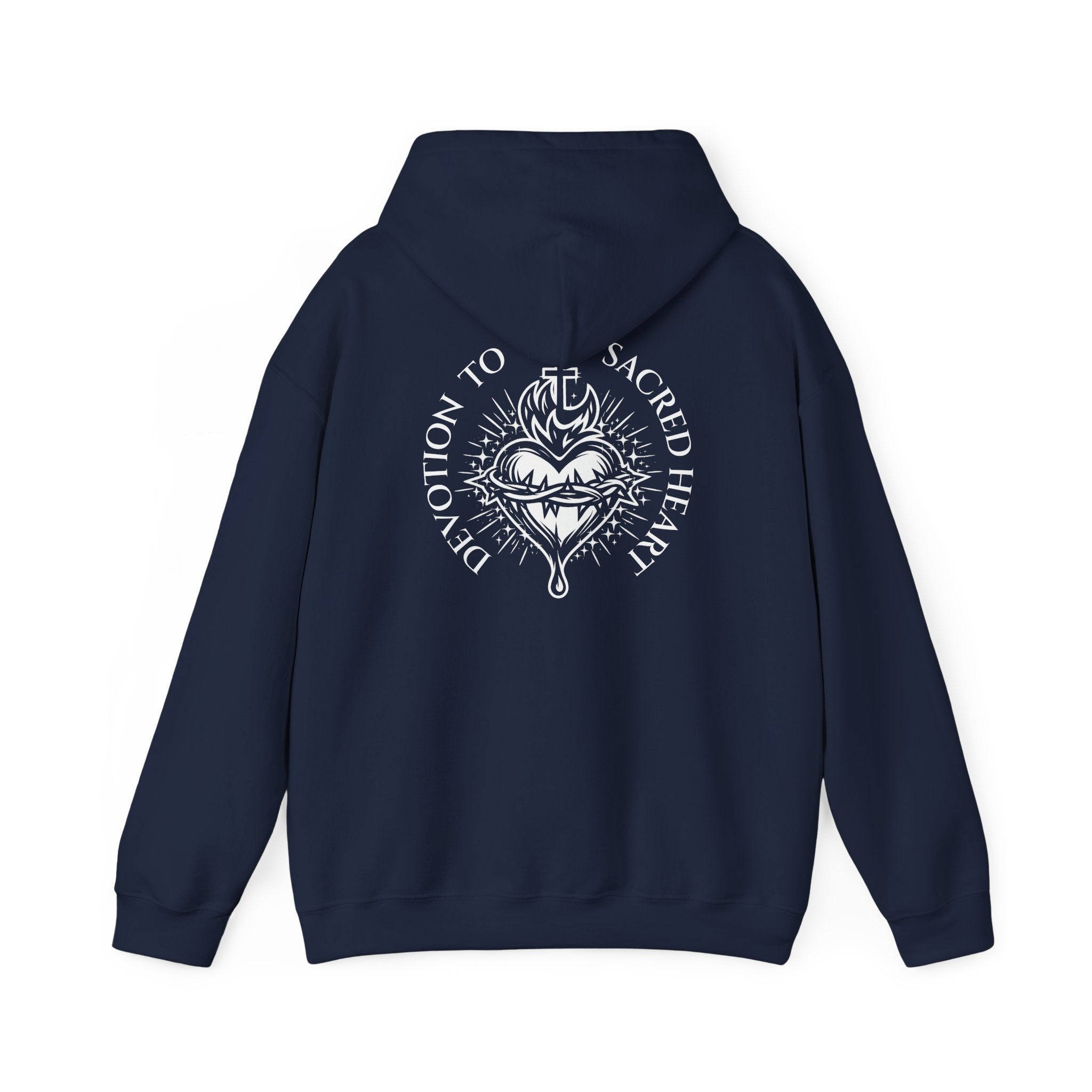 Faith-Inspired Hoodie - 'In God We Trust' Cross & Sacred Heart Back Graphic