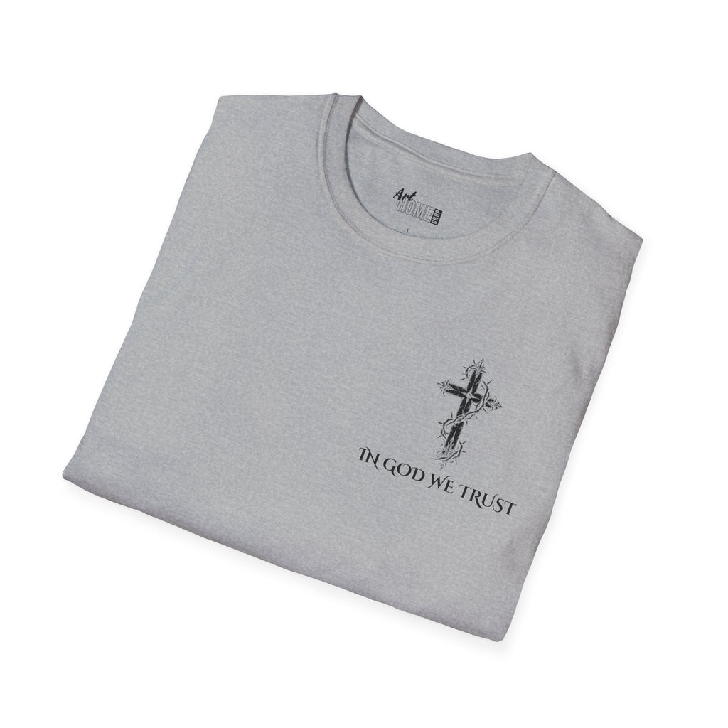 Faith Graphic T-Shirt - "In God We Trust" Cross & Jesus Back Print