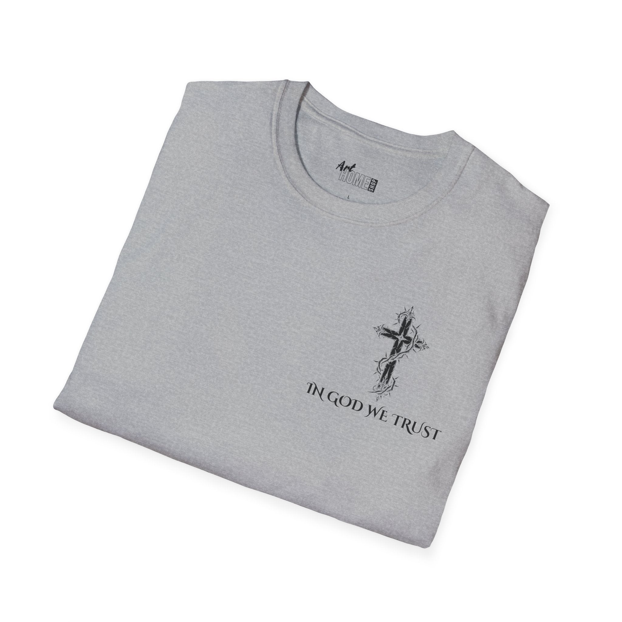 Faith Graphic T-Shirt - "In God We Trust" Cross & Jesus Back Print