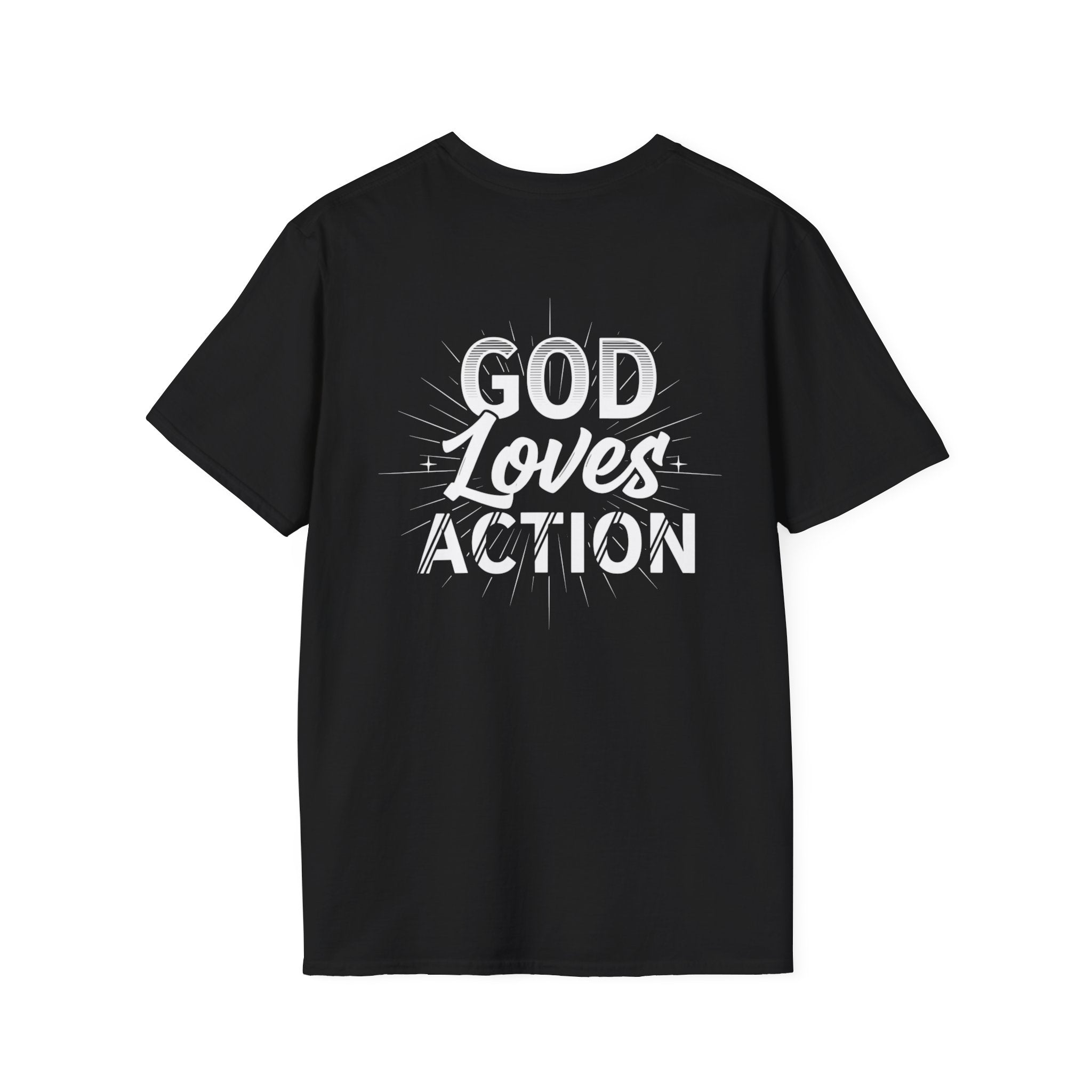 Christian T-Shirt - "God Loves Action" Front Star Design