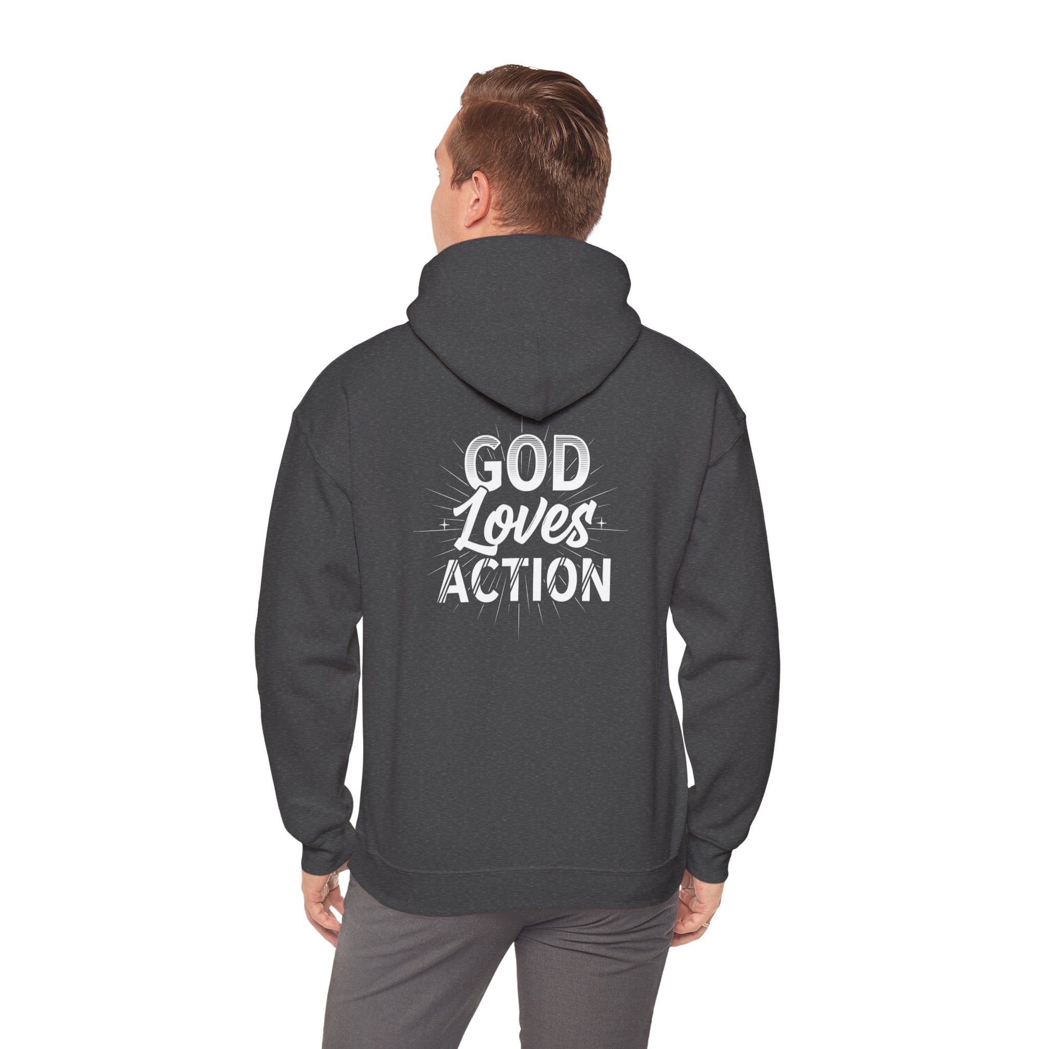 Copy of Faith-Inspired Hoodie - 'In God We Trust' Cross & 'God Loves Action' Back Graphic