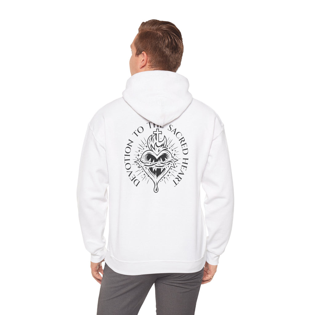 Faith-Inspired Hoodie - 'In God We Trust' Cross & Sacred Heart Back Graphic