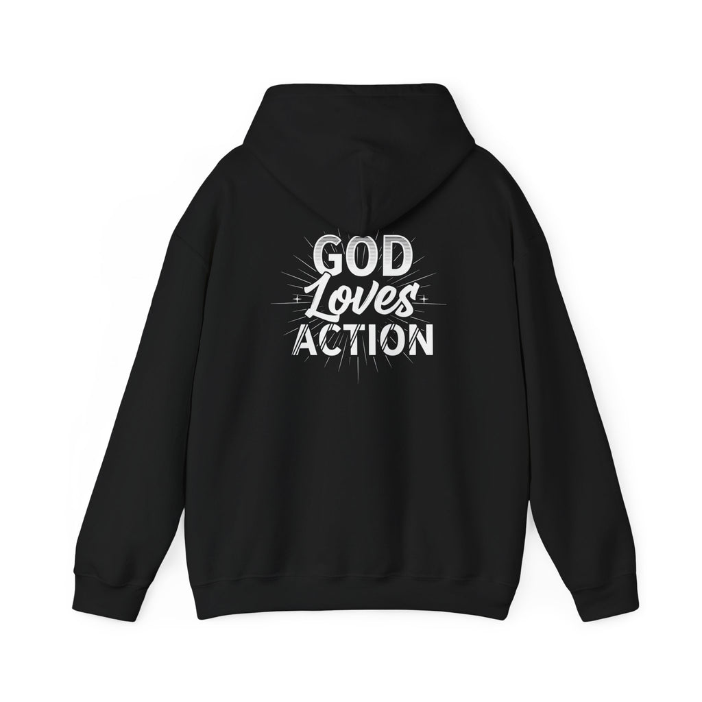 Copy of Faith-Inspired Hoodie - 'In God We Trust' Cross & 'God Loves Action' Back Graphic