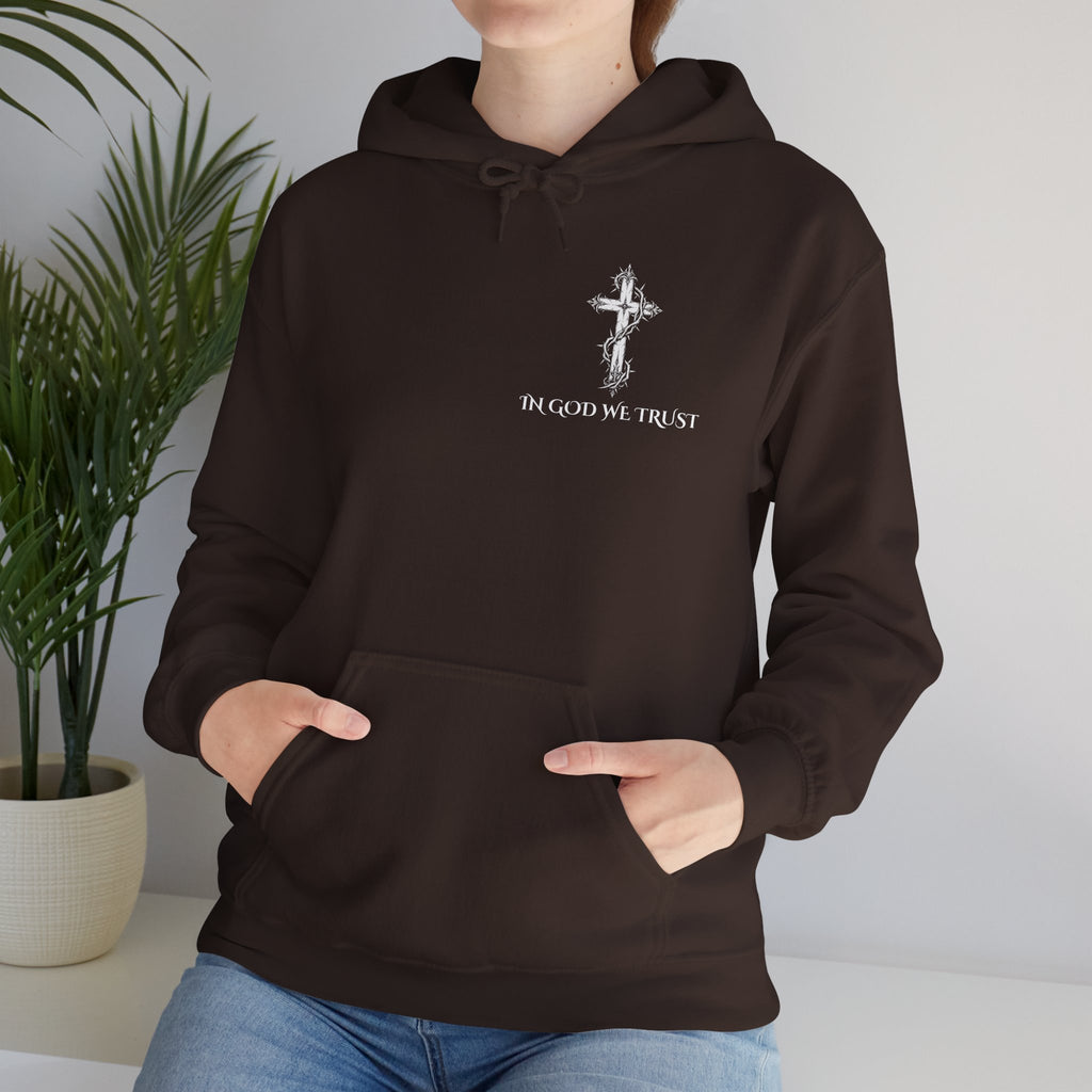 Copy of Faith-Inspired Hoodie - 'In God We Trust' Cross & 'God Loves Action' Back Graphic