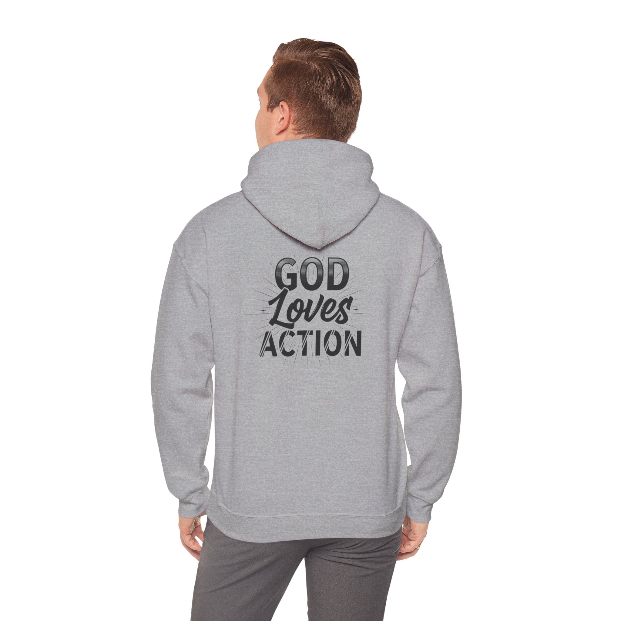 Copy of Faith-Inspired Hoodie - 'In God We Trust' Cross & 'God Loves Action' Back Graphic