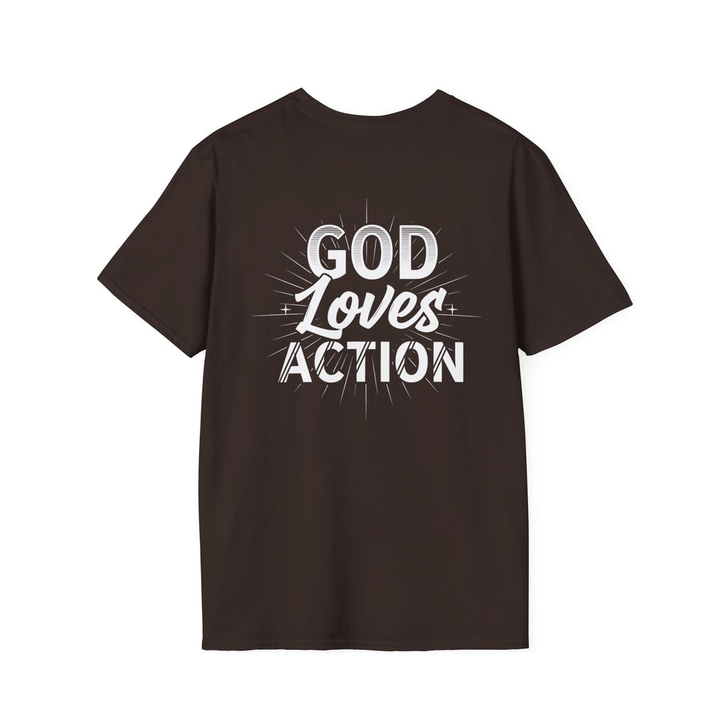 Christian T-Shirt - "God Loves Action" Front Star Design