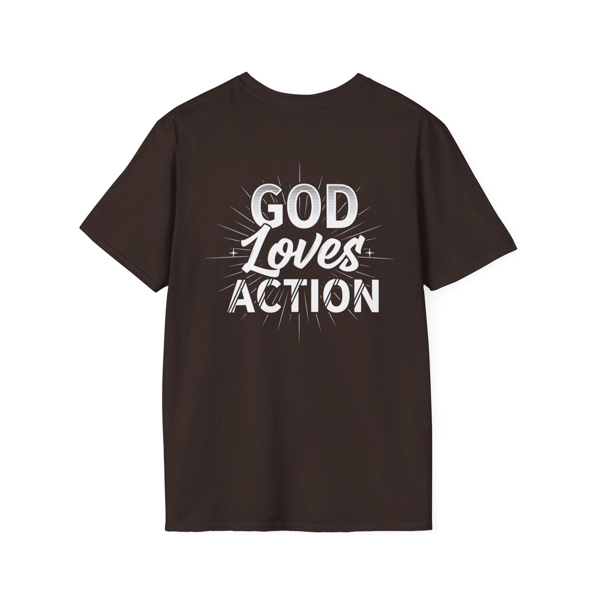 Christian T-Shirt - "God Loves Action" Front Star Design