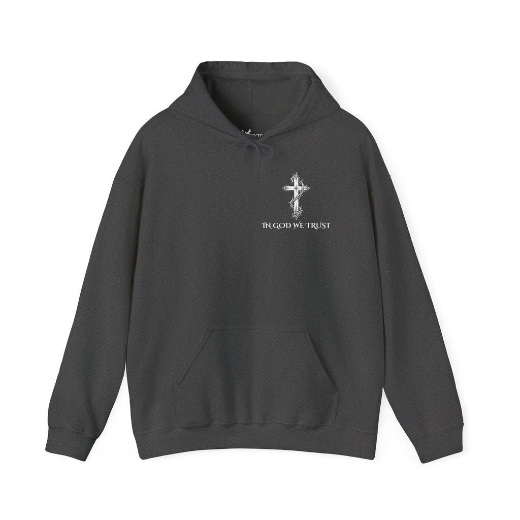 Copy of Faith-Inspired Hoodie - 'In God We Trust' Cross & 'God Loves Action' Back Graphic