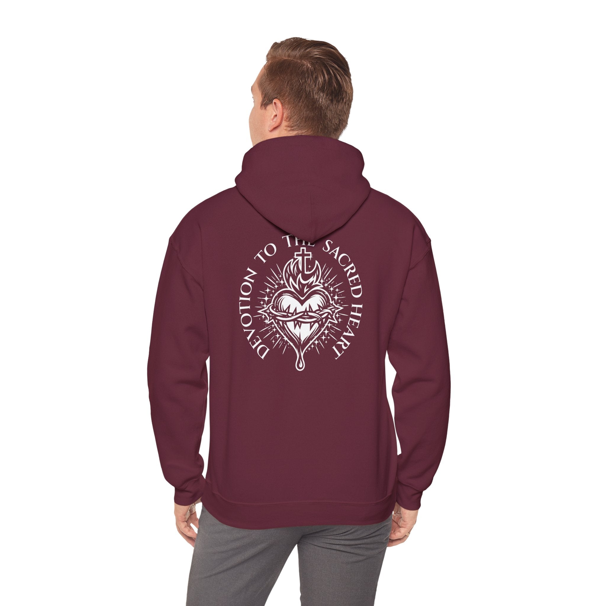Faith-Inspired Hoodie - 'In God We Trust' Cross & Sacred Heart Back Graphic