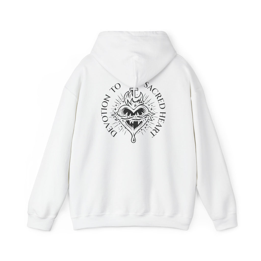 Faith-Inspired Hoodie - 'In God We Trust' Cross & Sacred Heart Back Graphic
