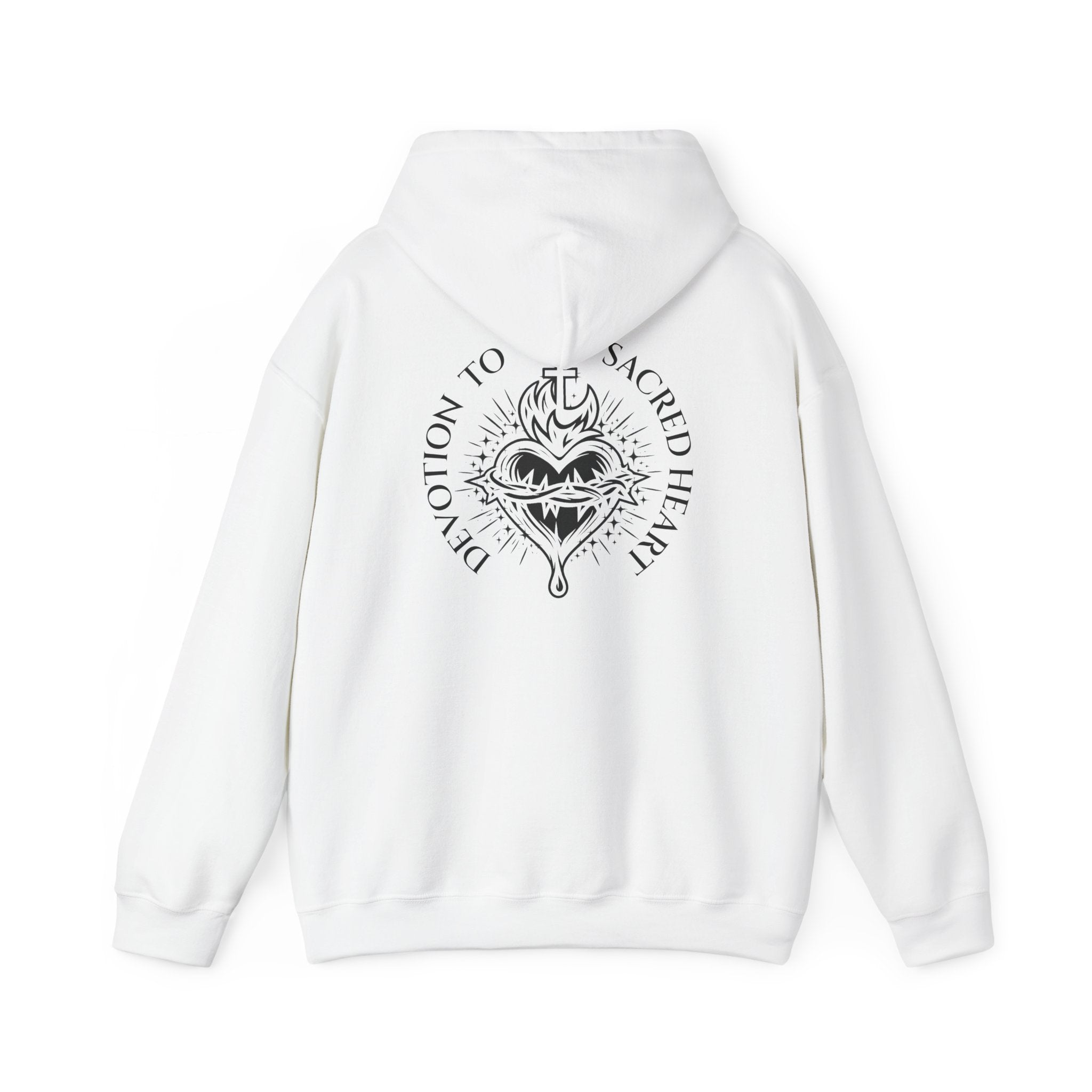 Faith-Inspired Hoodie - 'In God We Trust' Cross & Sacred Heart Back Graphic