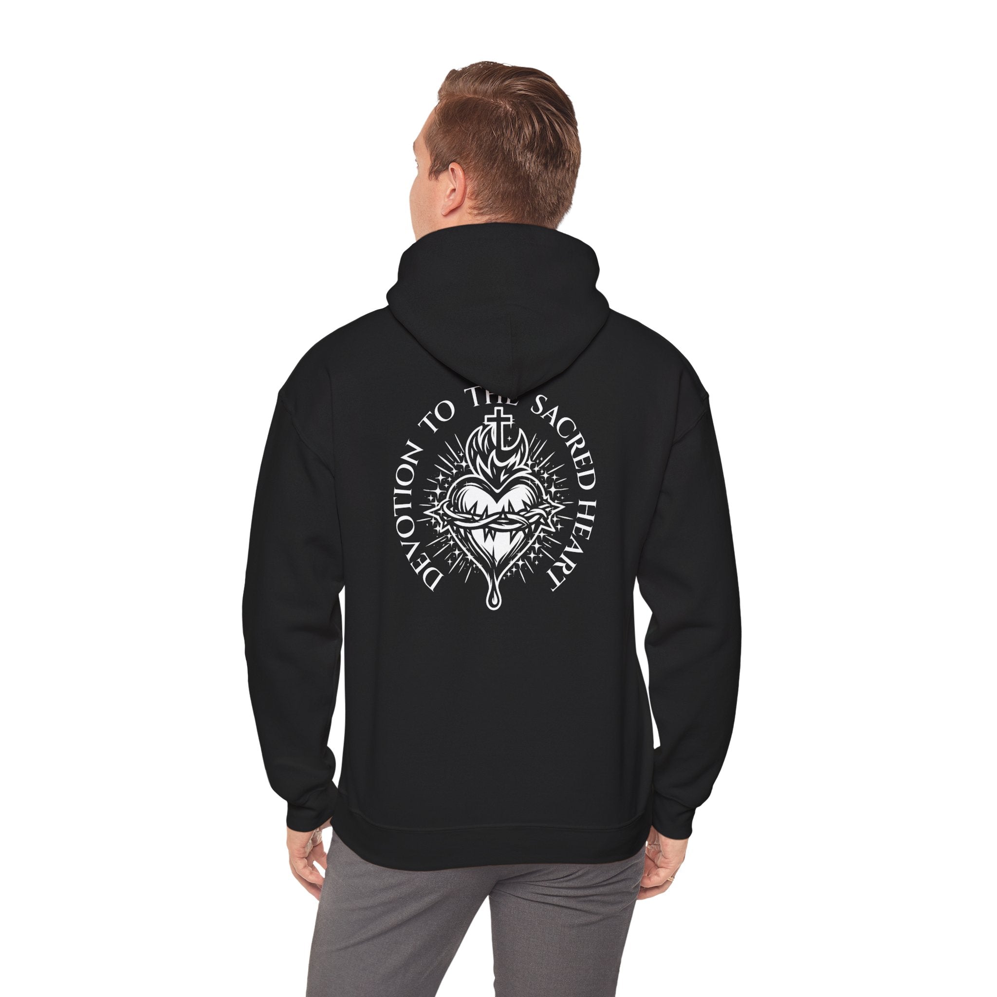 Faith-Inspired Hoodie - 'In God We Trust' Cross & Sacred Heart Back Graphic