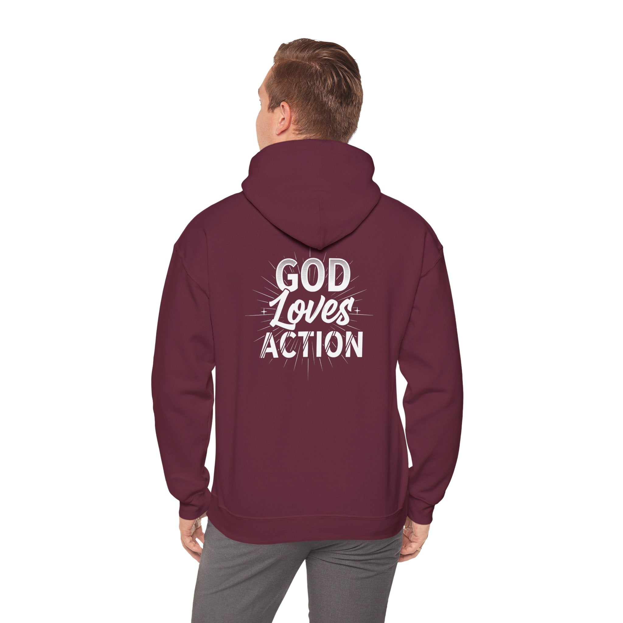Copy of Faith-Inspired Hoodie - 'In God We Trust' Cross & 'God Loves Action' Back Graphic