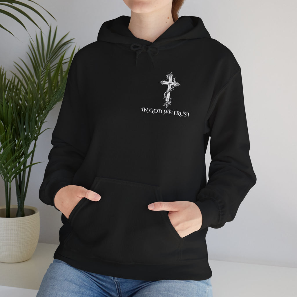 Copy of Faith-Inspired Hoodie - 'In God We Trust' Cross & 'God Loves Action' Back Graphic