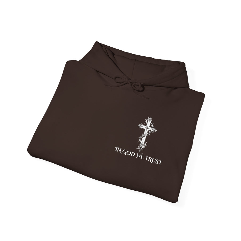 Copy of Faith-Inspired Hoodie - 'In God We Trust' Cross & 'God Loves Action' Back Graphic