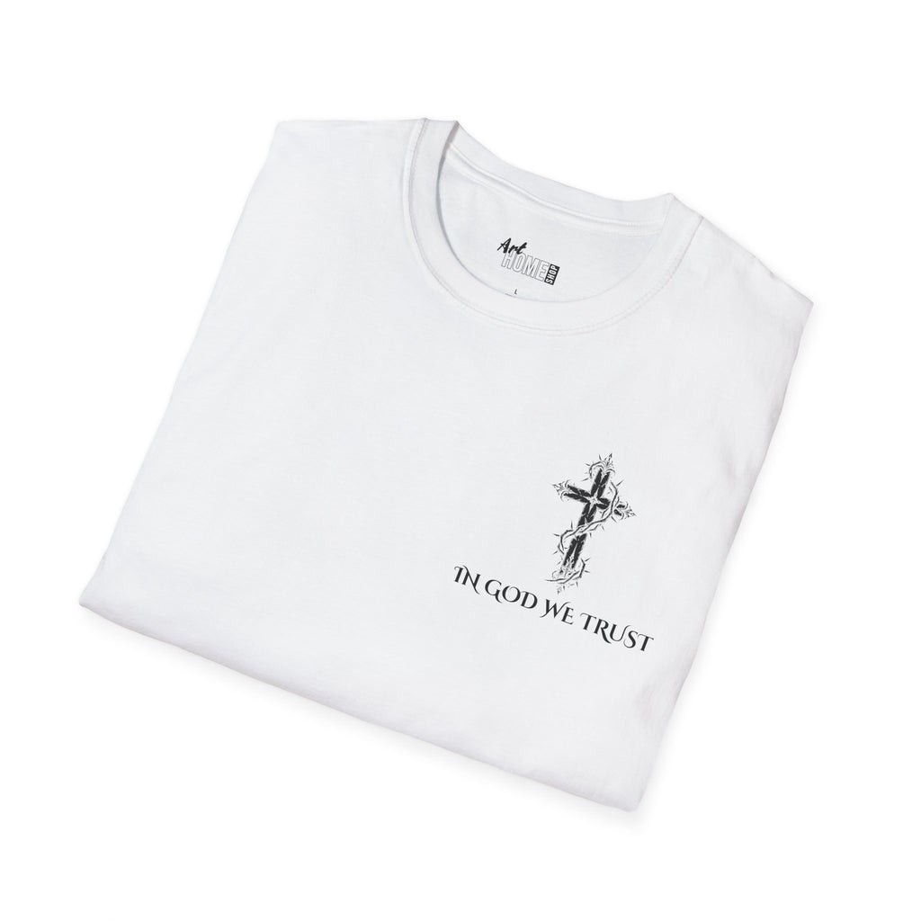 Faith Graphic T-Shirt - "In God We Trust" Cross & Jesus Back Print
