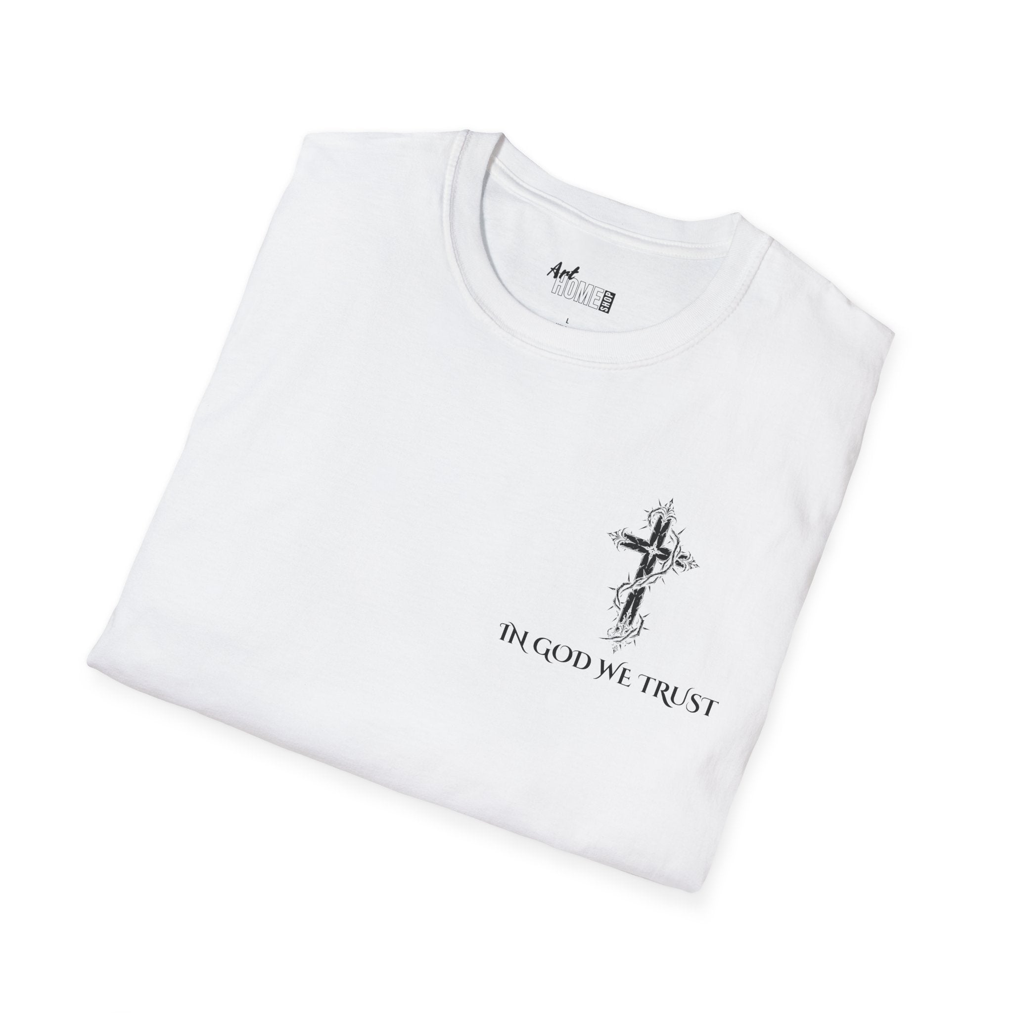 Faith Graphic T-Shirt - "In God We Trust" Cross & Jesus Back Print
