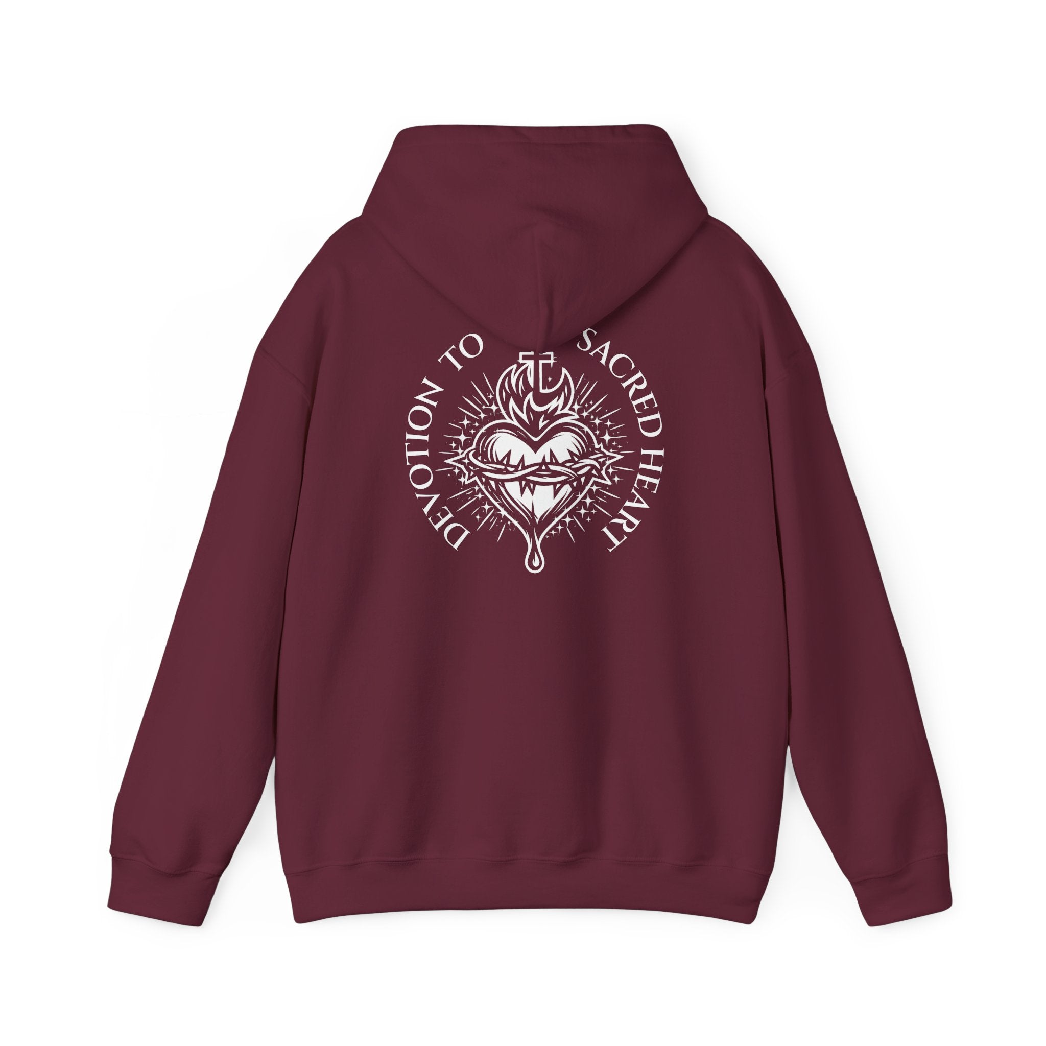 Faith-Inspired Hoodie - 'In God We Trust' Cross & Sacred Heart Back Graphic