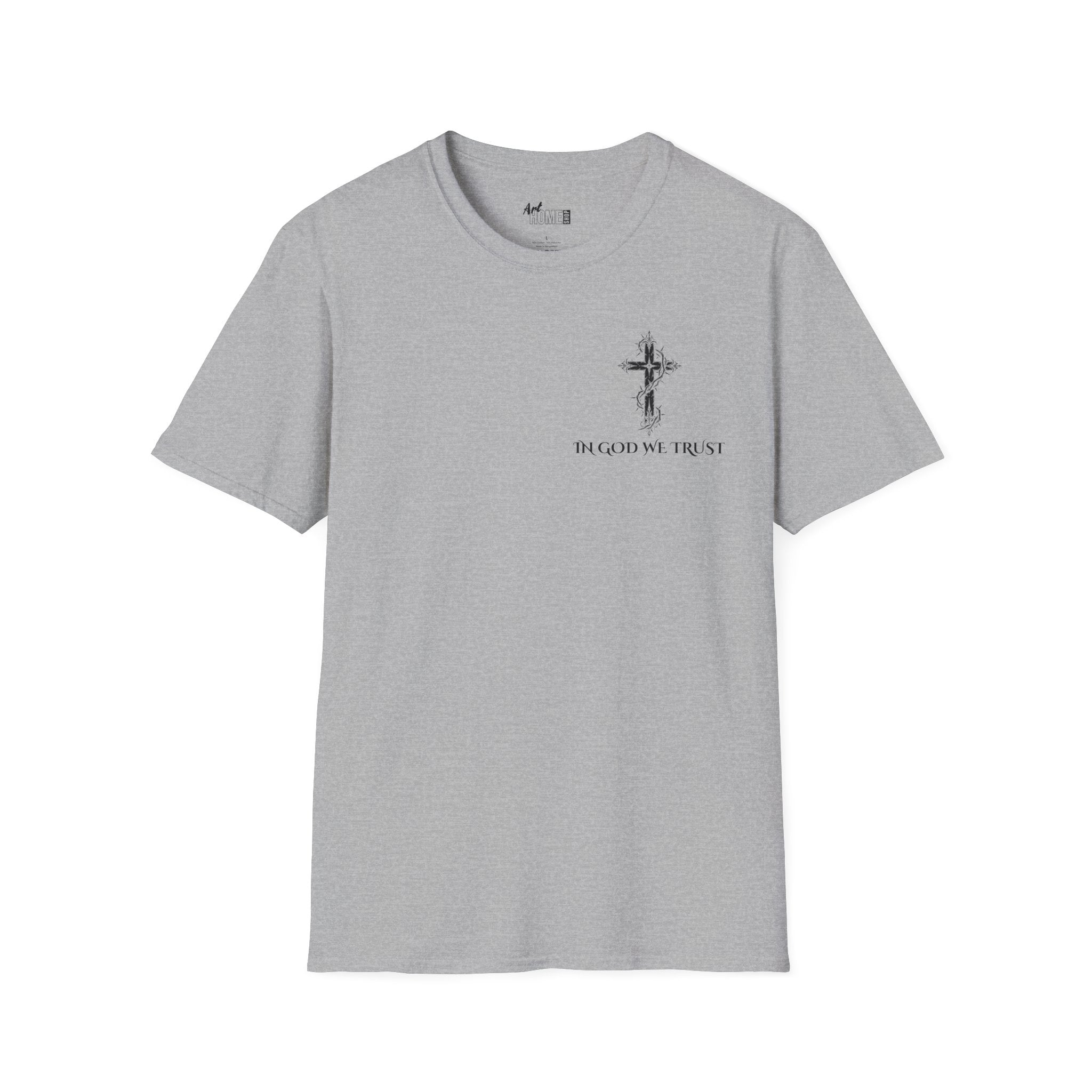 Faith Graphic T-Shirt - "In God We Trust" Cross & Jesus Back Print