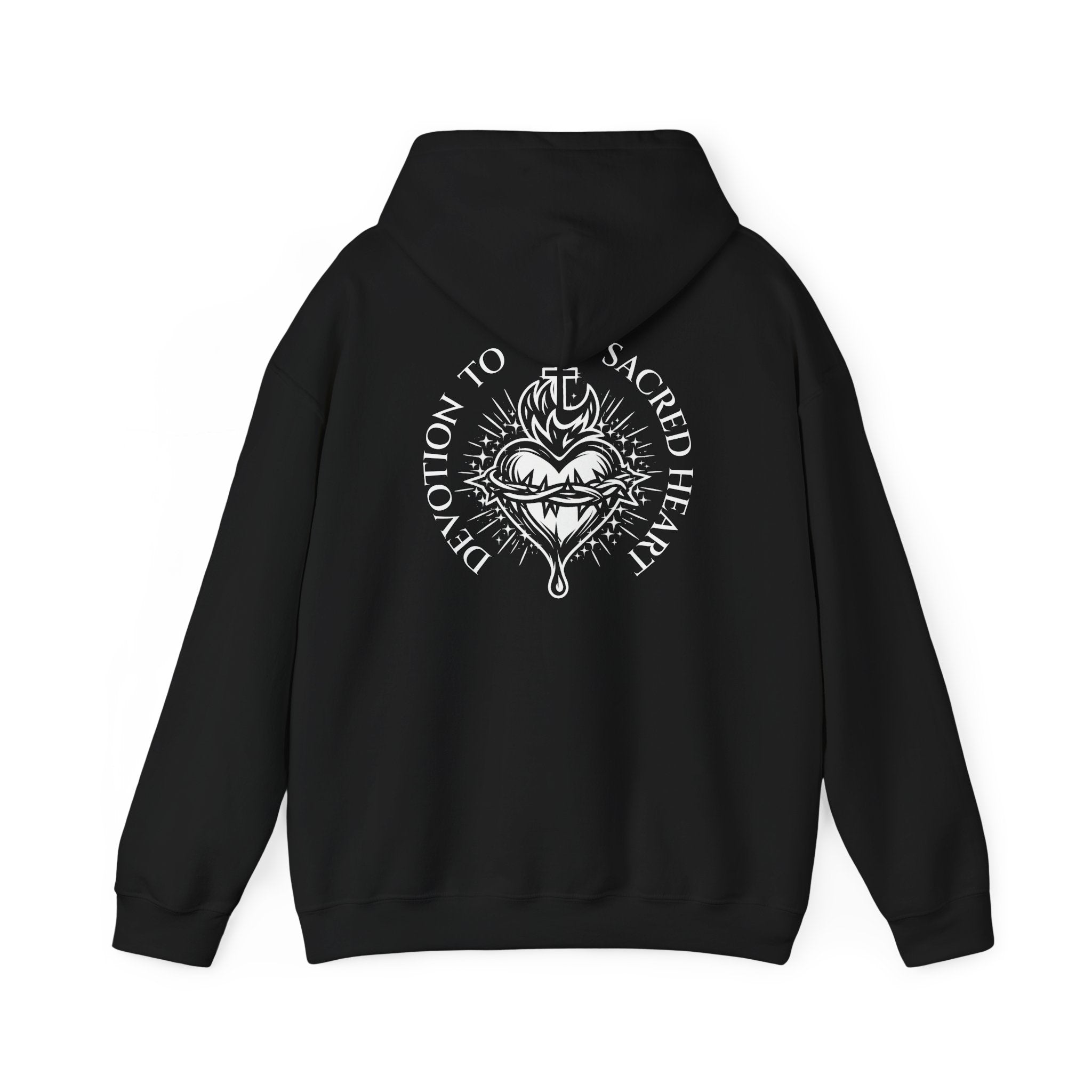 Faith-Inspired Hoodie - 'In God We Trust' Cross & Sacred Heart Back Graphic