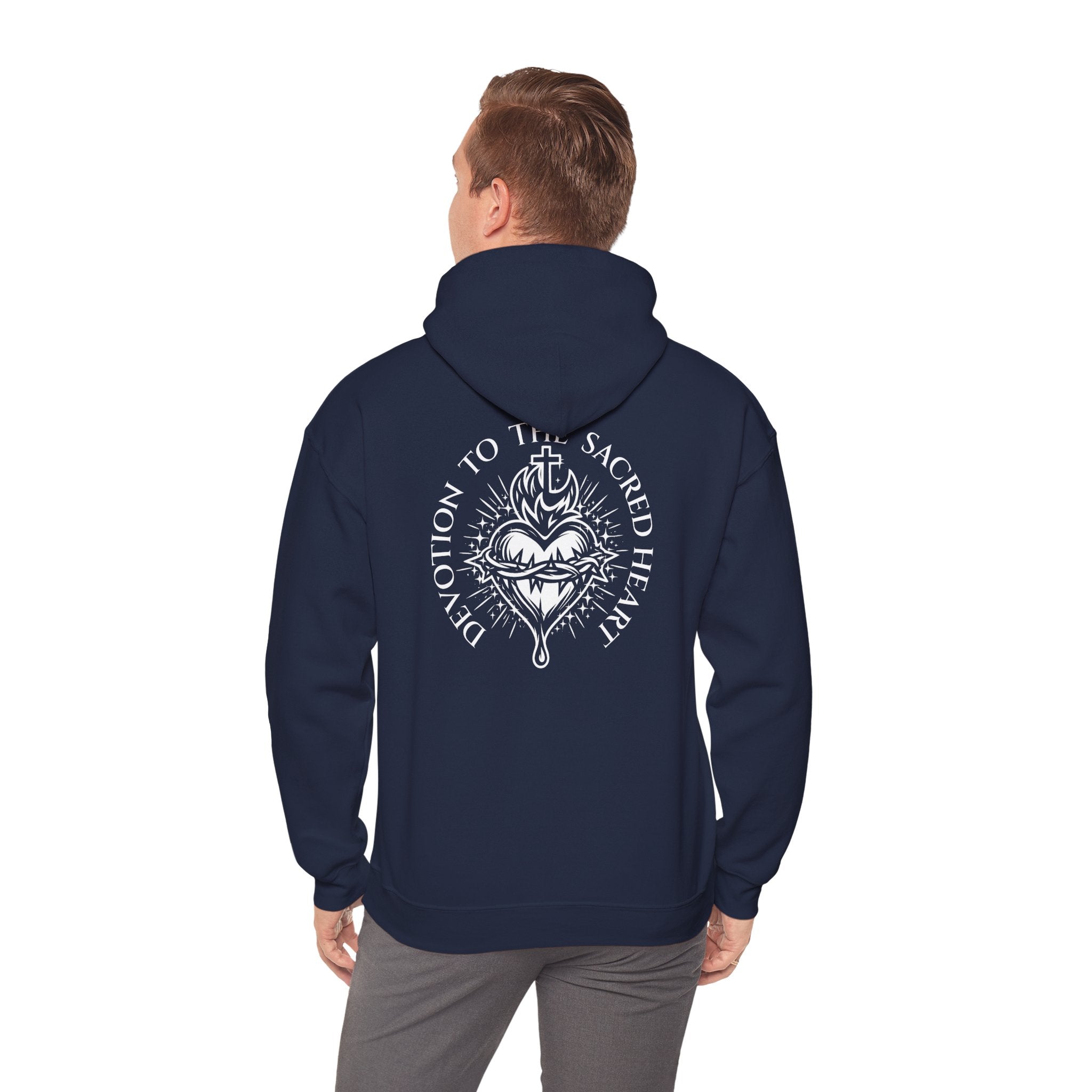 Faith-Inspired Hoodie - 'In God We Trust' Cross & Sacred Heart Back Graphic