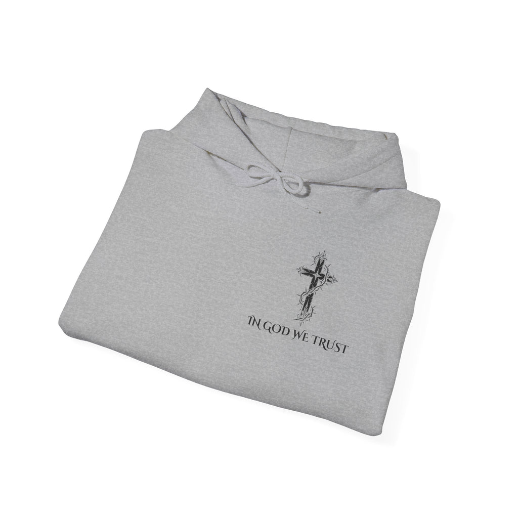 Copy of Faith-Inspired Hoodie - 'In God We Trust' Cross & 'God Loves Action' Back Graphic