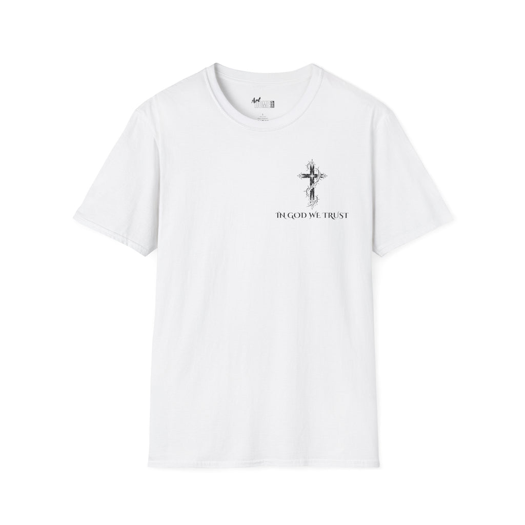 Faith Graphic T-Shirt - "In God We Trust" Cross & Jesus Back Print