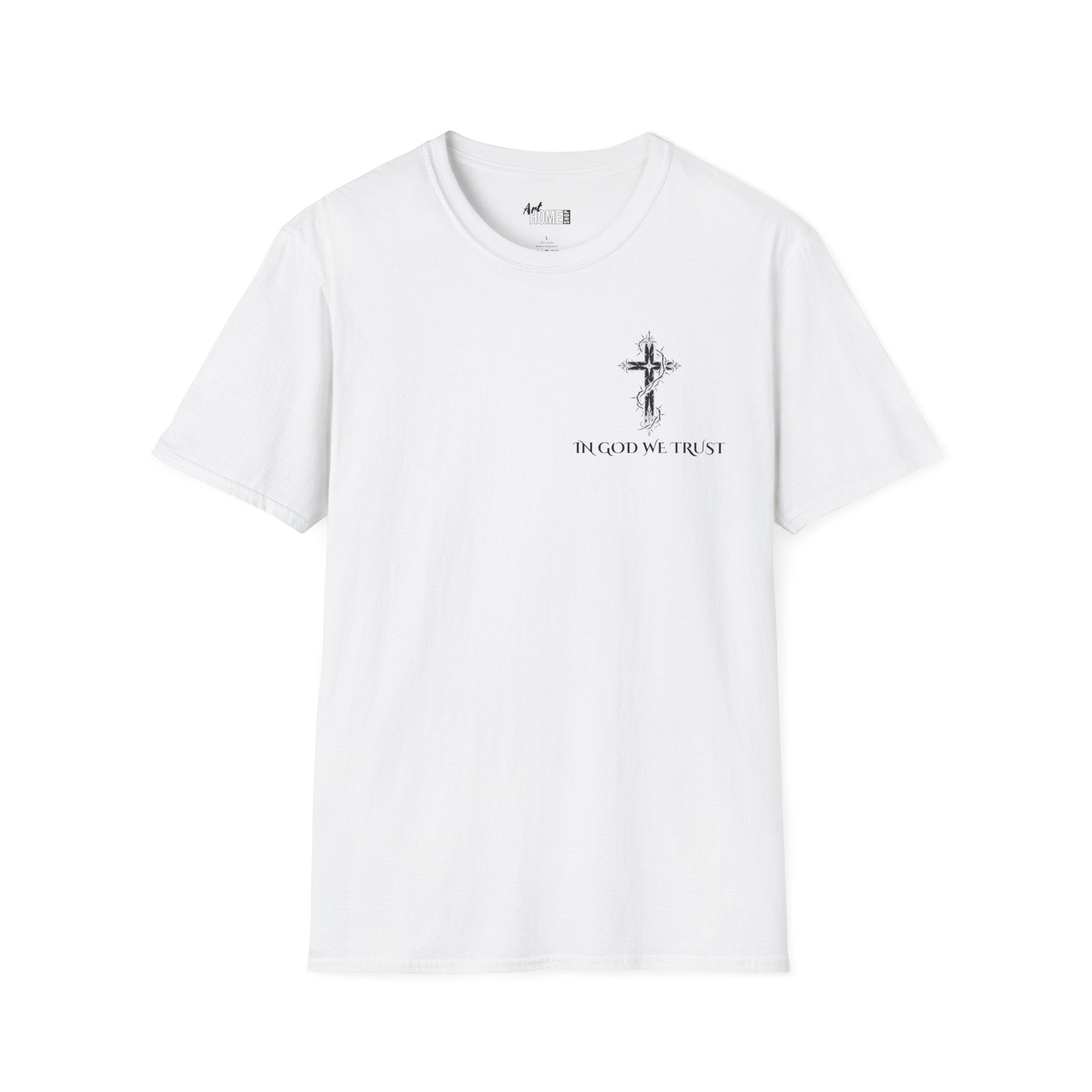 Faith Graphic T-Shirt - "In God We Trust" Cross & Jesus Back Print