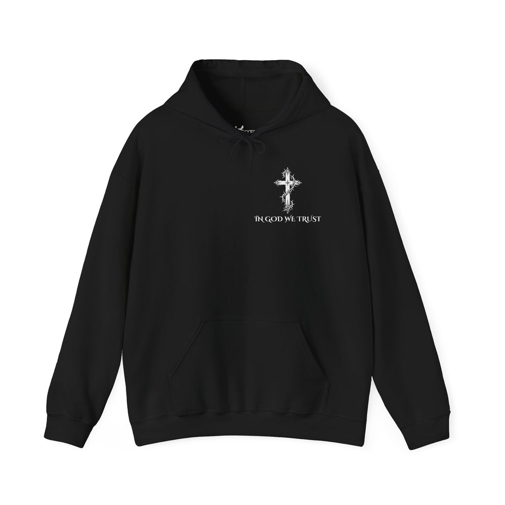 Copy of Faith-Inspired Hoodie - 'In God We Trust' Cross & 'God Loves Action' Back Graphic