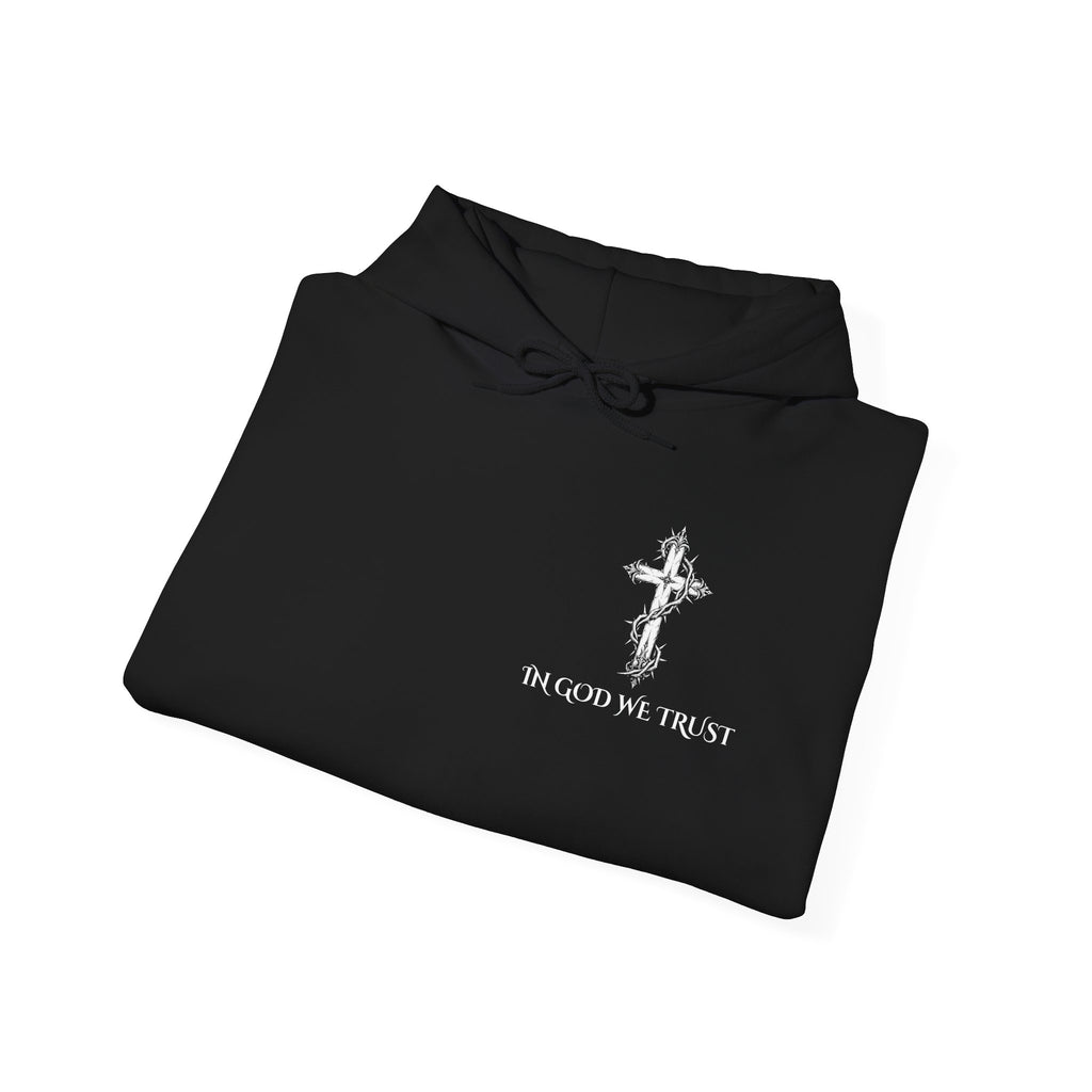 Copy of Faith-Inspired Hoodie - 'In God We Trust' Cross & 'God Loves Action' Back Graphic
