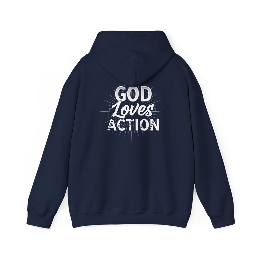 Copy of Faith-Inspired Hoodie - 'In God We Trust' Cross & 'God Loves Action' Back Graphic