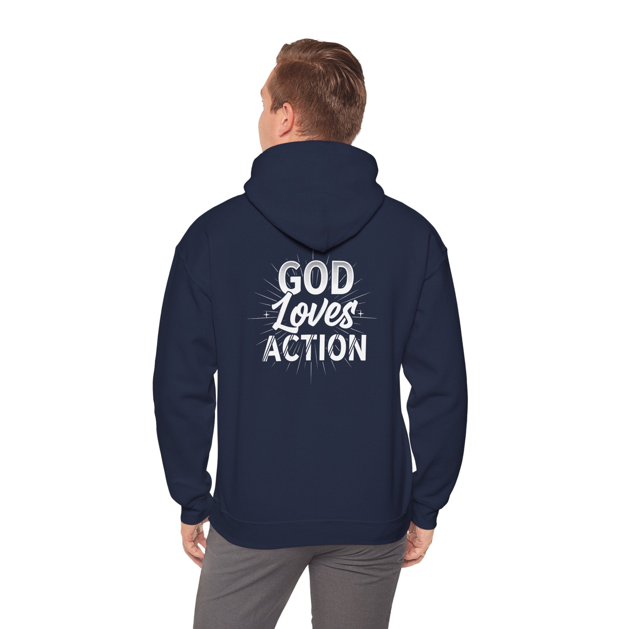 Copy of Faith-Inspired Hoodie - 'In God We Trust' Cross & 'God Loves Action' Back Graphic