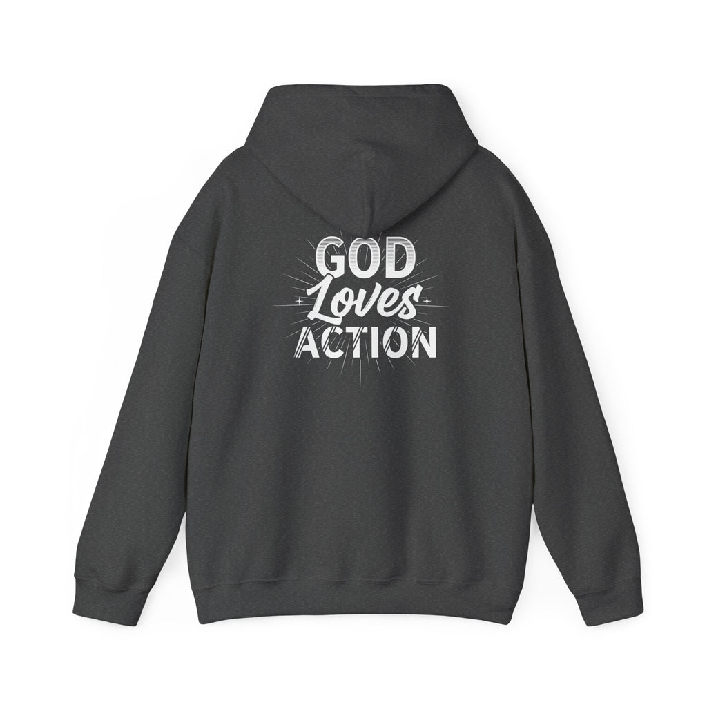 Copy of Faith-Inspired Hoodie - 'In God We Trust' Cross & 'God Loves Action' Back Graphic