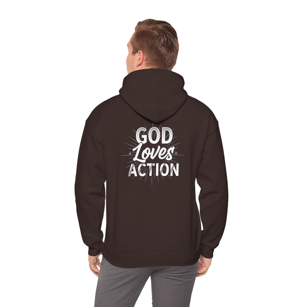 Copy of Faith-Inspired Hoodie - 'In God We Trust' Cross & 'God Loves Action' Back Graphic