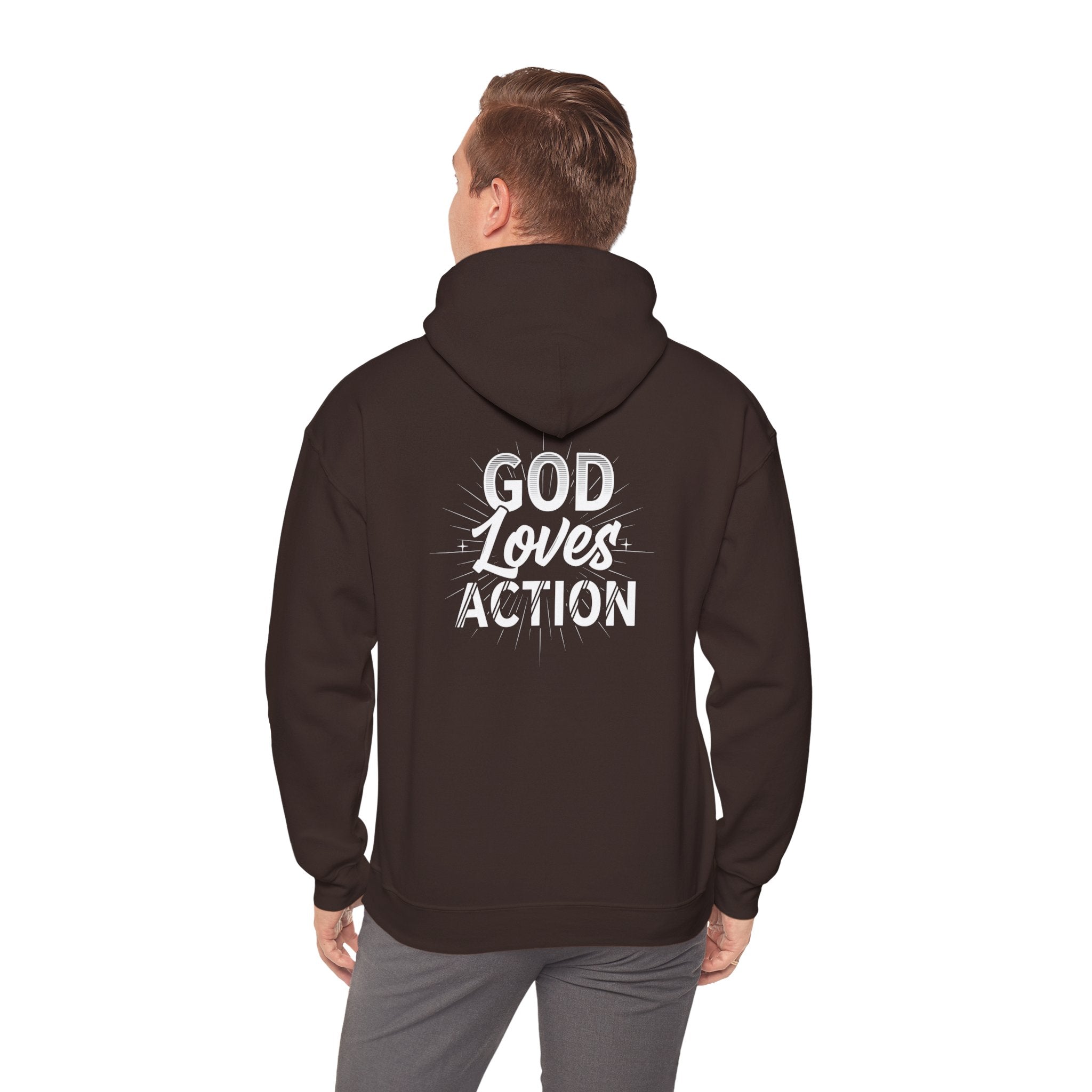 Copy of Faith-Inspired Hoodie - 'In God We Trust' Cross & 'God Loves Action' Back Graphic