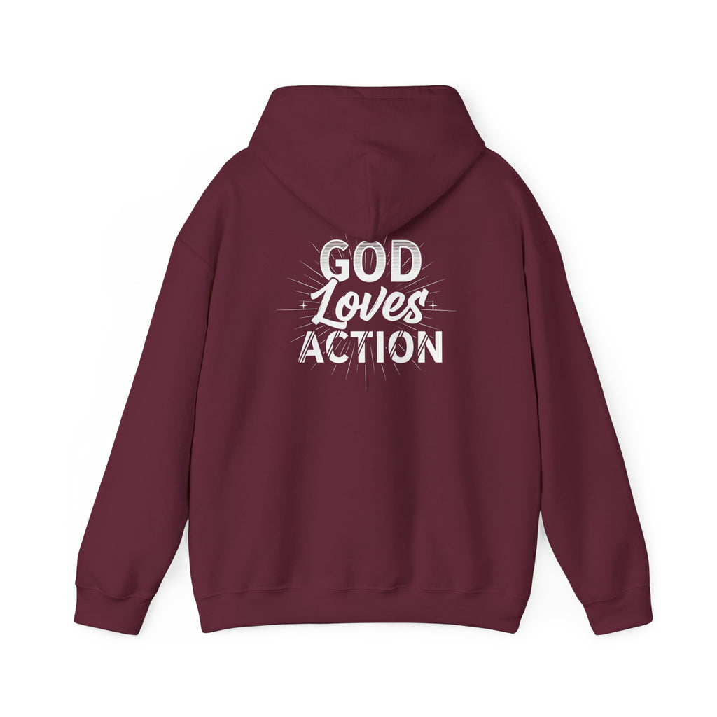 Copy of Faith-Inspired Hoodie - 'In God We Trust' Cross & 'God Loves Action' Back Graphic