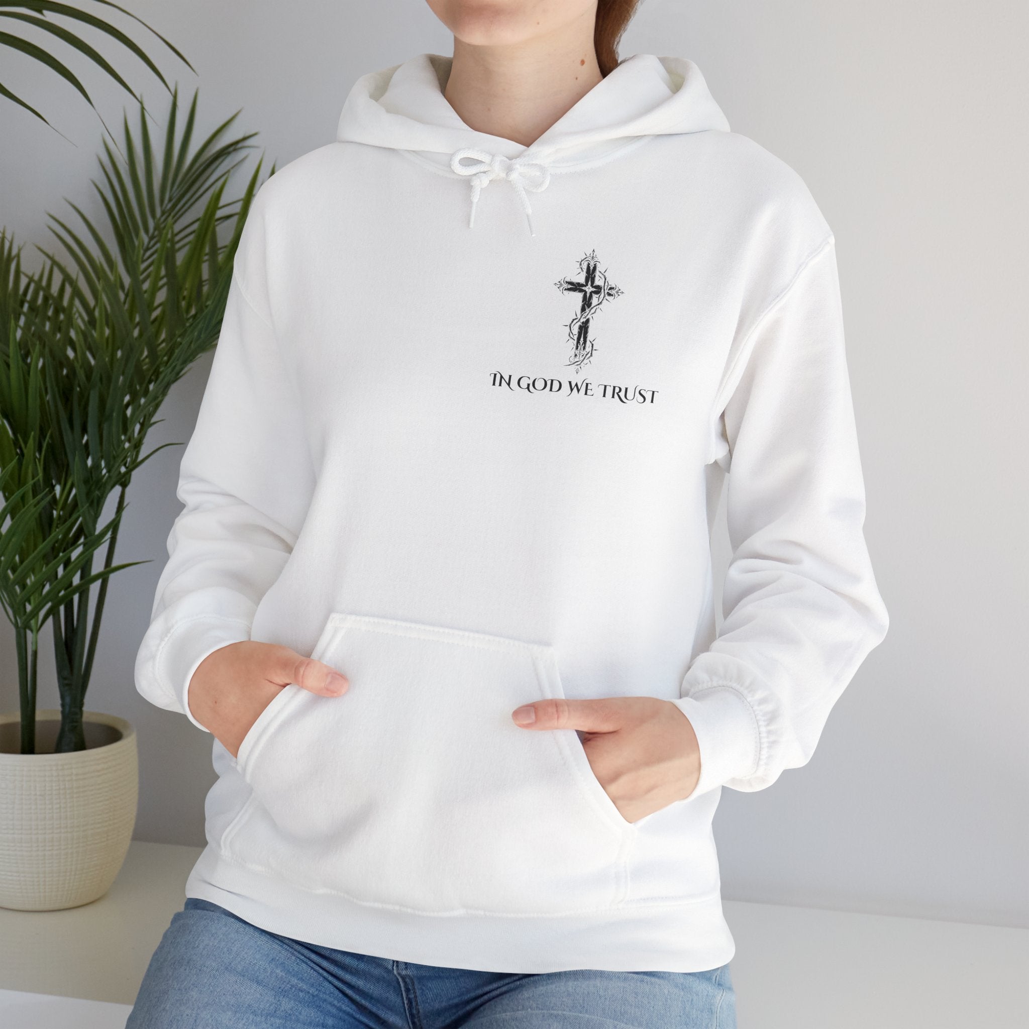 Copy of Faith-Inspired Hoodie - 'In God We Trust' Cross & 'God Loves Action' Back Graphic