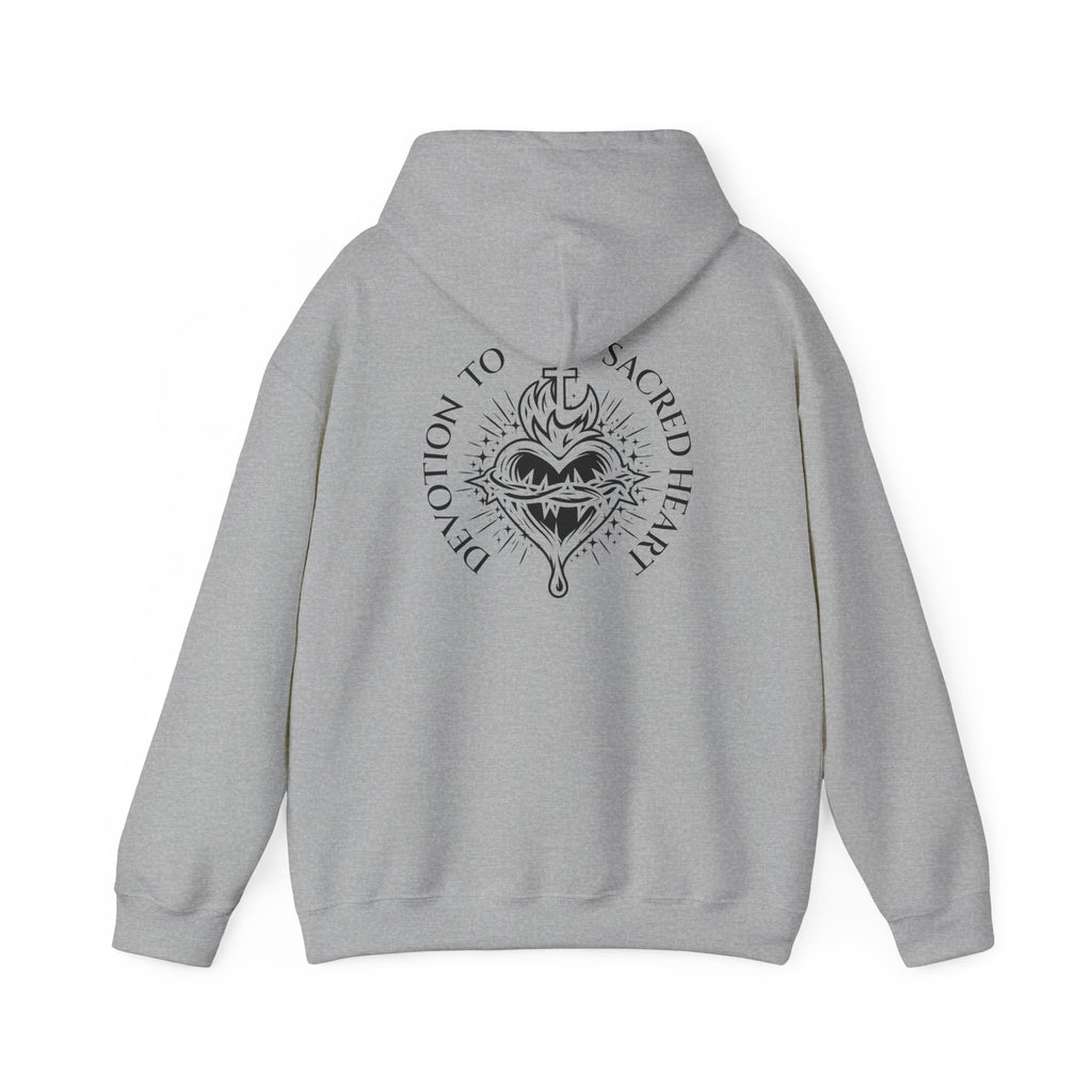 Faith-Inspired Hoodie - 'In God We Trust' Cross & Sacred Heart Back Graphic