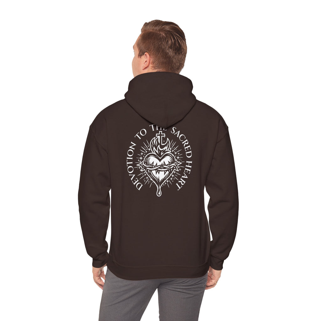 Faith-Inspired Hoodie - 'In God We Trust' Cross & Sacred Heart Back Graphic